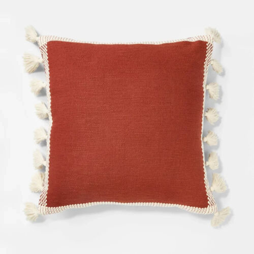 Set Of Two Woven Square Throw Pillows Red Tassels Threshold Studio McGee New
