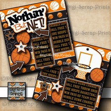 BASKETBALL 2 pre-made SCRAPBOOK pages paper piecing girl or boy DIGISCRAP A0079