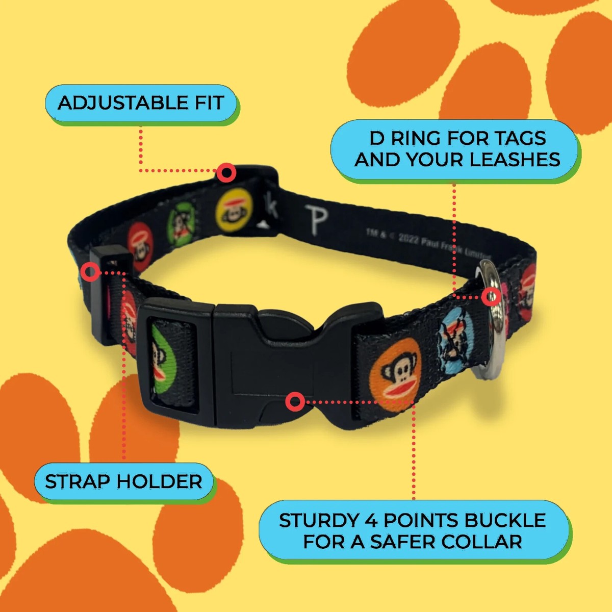 Perri's Dog Collar Paul Frank Monkey color pop NWT Large | eBay