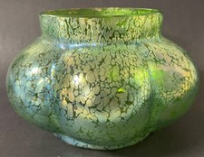 Candia Papillon Loetz Austria Art Nouveau Phanomen Green Iridescent Art Glass Va