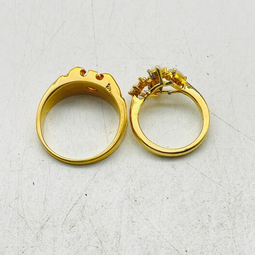 Gold Tone Band Ring Lot of 2 Nugget Crystal and Opalescent Bead - Picture 2 of 10