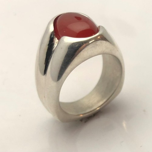 MJG STERLING SILVER MEN'S RING. 14 x 10mm OVAL NATURAL CARNELIAN CAB. SZ 10. - Picture 3 of 6