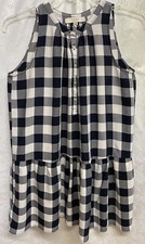 Loft Navy Blue And White Buffalo Check Sleeveless Sundress, Size Large Petite