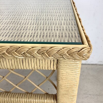 Boho Modern Henry Link Style Wicker and Glass Top Side Table | eBay