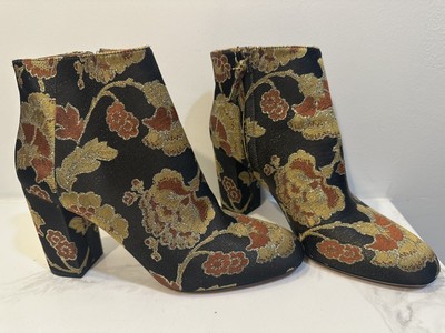 Aquazzura Firenze Brooklyn Oriental Ankle Designer Women Black Gold Boots Sz 9