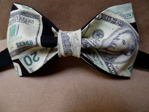Handmade Custom Novelty Money Bow tie Dollar Bills, Benjamins Pre Tied