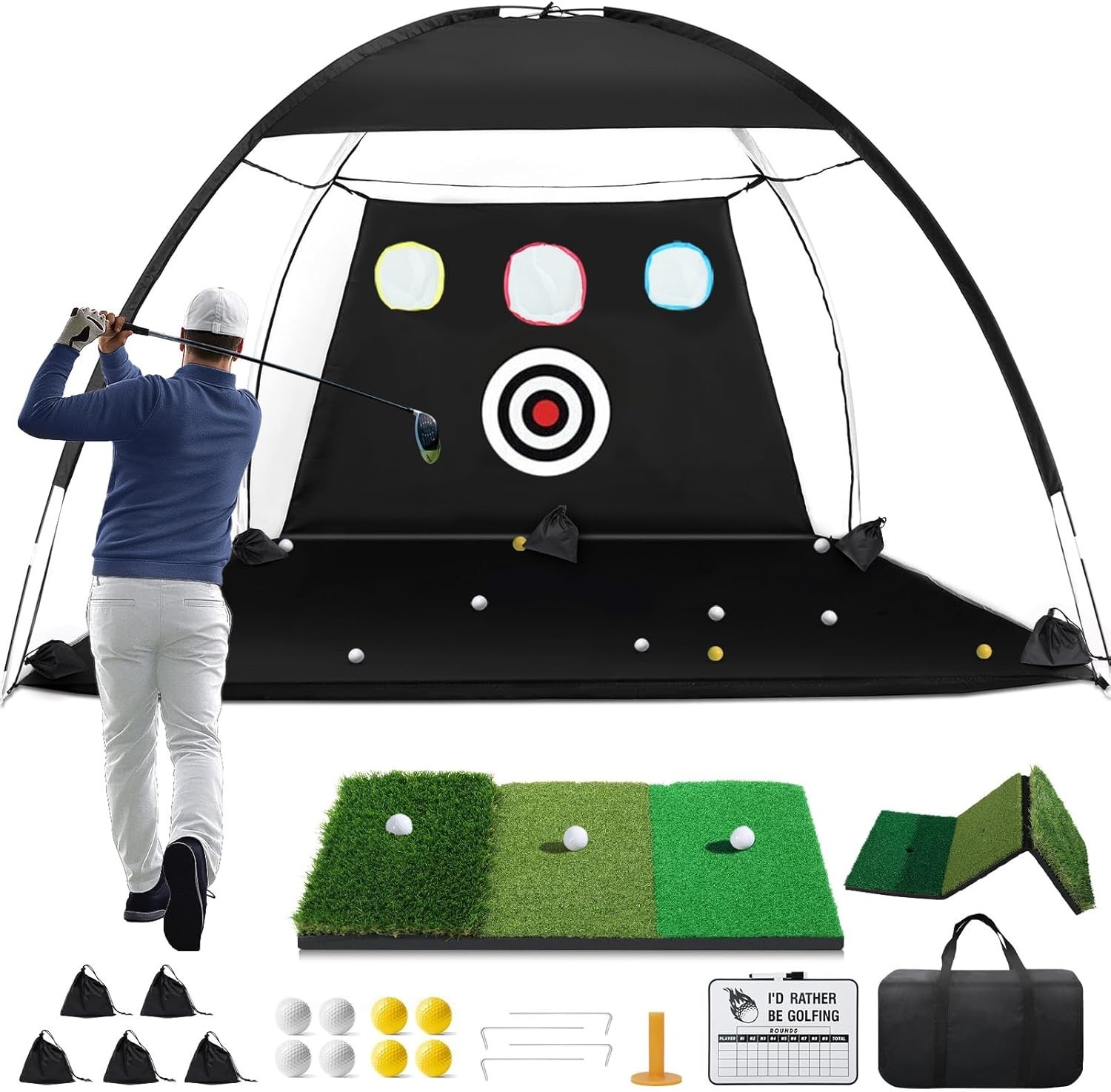 Net 10x7ft Golf Hitting Aid W/ Mat Designed Outdoor & Indoor Use Practice