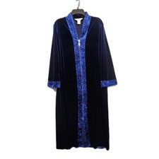 Vtg Velour Lux Housecoat Grandmacore Zip Up Robe Deep Blue by Diamond Tom Retro