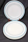 4 Vintage Pyrex Tableware Milk Glass White Teal Rings  9” Luncheon Plate #703