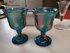 🍇 Vintage Indiana Hoosier Blue Carnival Glass Harvest Grape Goblets Set of 2