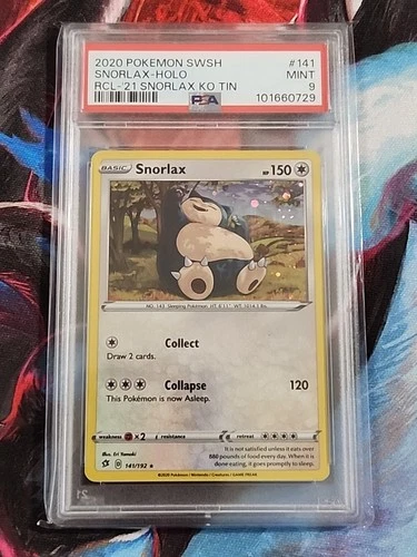 2020 Pokemon SWSH Snorlax Holo PSA 9 #140/202 RCL-21 Snorlax KO Tin