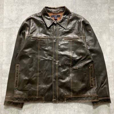 Old Gap Vintage Genuine Leather Jacket Double Zip Blouson Black Mens XXL