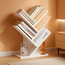 White 4 Tier Tree Bookshelf Free Standing Small Bookcase