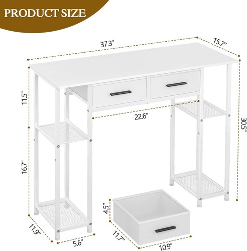 White Vanity Desk No Mirror Small Makeup Table W/ Drawers Girls Vanity Dressing - Picture 4 of 7