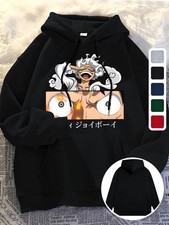 Men'S Anime Graphic Hoodie - Light Grey Pullover Sweatshirt with Hood, Winter Wa