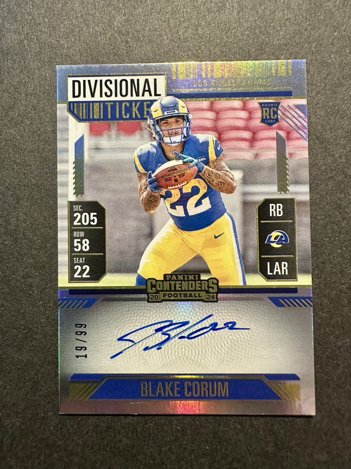 2024 Panini Contenders Blake Corum Rookie #112 RPS Auto RC Divisional /99 Rams