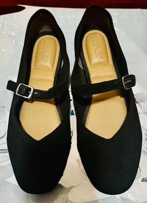 Rachel Zoe Women s Black Canvas Mary Jane Flats Buckle Closed Toe US 8