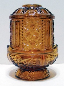 Vintage Amber Indiana Glass Fairy Lamp Stars and Bars Pristine Condition!