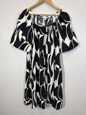 Sara Michelle Black White Mini Dress Size XL Puff Sleeve Geometric Print