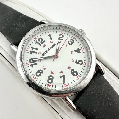 Golden Hour Mens 39mm Watch White Dial Black Rubber Strap GH13-14, New Battery