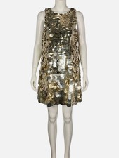 Mac Duggal Women's Gold Oversized Sequins High Neck Sleeveless Dress Size 2