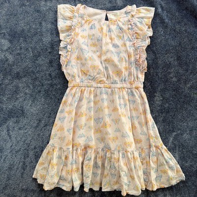 Crewcuts Girls Butterfly Dress Flutter Sleeve Tiered Ruffle Cotton Size 8