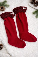 Hunter Boot Liners Inserts Socks Red Large Shoe Size 8-10 Fleece Knit Cuffed