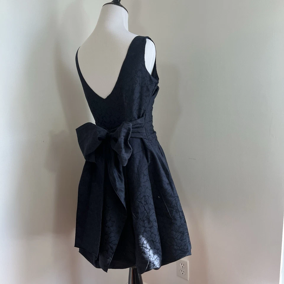 VERA WANG Dress 8 Silk Blend Jacquard Navy Black Ruched Bubble Prom Dance Formal - Image 3 of 4