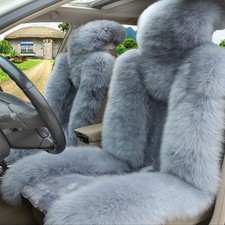 Grey Genuine Australian Sheepskin Fur Car Front Seat Cover Winter Universal Grey Genuine Australian Sheepskin Fur Car Front Seat Cover Winter Universal