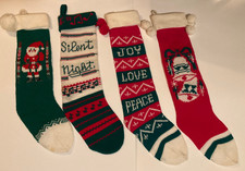 Vintage Knit Christmas Stockings with Pom Poms, Set of 4 Acrylic