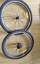24" Rim Brake Bicycle Wheels Bolt On Hubs 6 Speed Freehub With Tyres.
