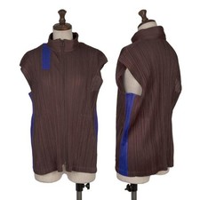 PLEATS PLEASE Dot Mesh Pleats Switching Front Zip Vest Size 5 K-152922 