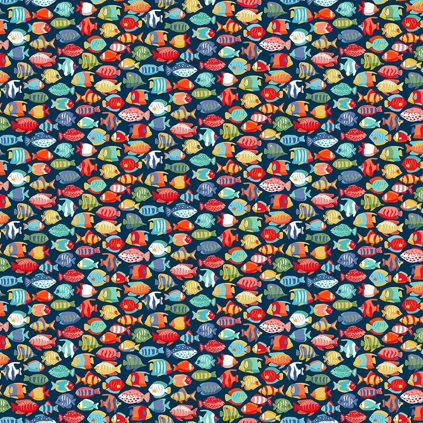 Deep Blue Sea FISH SHOAL cotton fabric Makower Various lengths Sewing patchwork