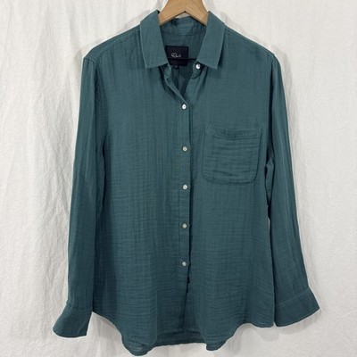 Rails Ellis Green Gauze Organic Cotton Aspen Grove Button Up Shirt Womens Sz M