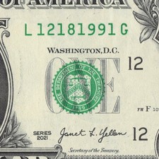 December 18th 1991 Birthday Note in the Serial Number $1 Dollar L12181991G