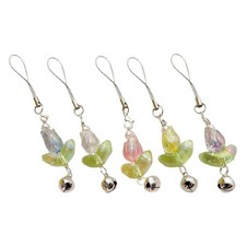 5pcs Cute Tulip Flower Chain Phone Charm - Cellphone Strap Holder Rope with