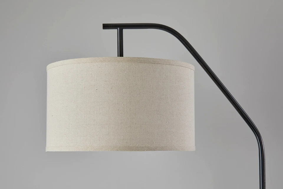 Adesso SL1140-01 Max Modern Floor Lamp Black with 16 Round Oatmeal Linen Shade - Image 2 of 4