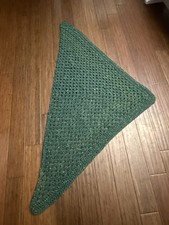 Handmade Crochet Triangle Shawl Green Metallic Fleck Oversized Wrap 70  