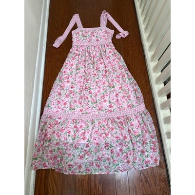 By the River boho cottage tiered maxi pink dress size medium