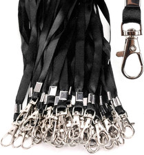 50 Pack Black Lanyards for ID Badges Neck Strap with Swivel Hook Durable Nylon