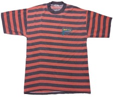 Vintage GUESS 1990s Crewneck T-Shirt Red Gray Striped Small Medium Fit