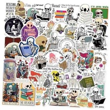 50Pcs Book Stickers for Kindle, Bookish Sticker Pack for Laptop, Ebook Skeleton