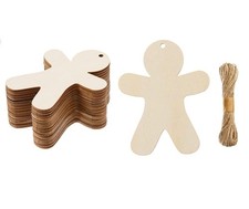 30pcs Christmas Gingerbread Man Ornaments Unfinished Wooden Embellishments Bl...