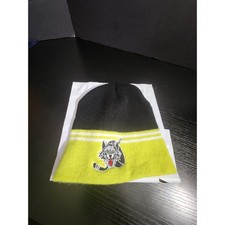 Chicago Wolves Minor League Black Neon Yellow Hockey Beanie Hat Knit Winter Warm