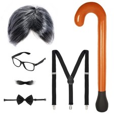 Yolyoo 6 Pieces Old Man Costume Kit Include Wig, Long Medium, Gray
