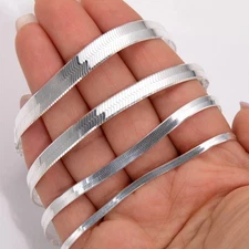 Sterling Silver 925 Flexible Herringbone Anklet Italy ALL SIZES