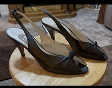 VINTAGE Bally Italian Slingback 9AA Leather Knot Heels Black Peep Toe Designer