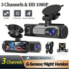 3 Kanal Dashcam Auto Vorne Hinten und Innen Autokamera G-Sensor 1080P Nachtsicht