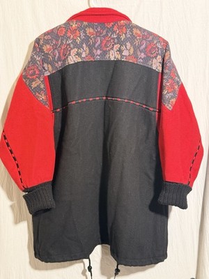 Vintage women s  Miss New Yorker Wool Floral Tapestry Colorblock Zip USA made