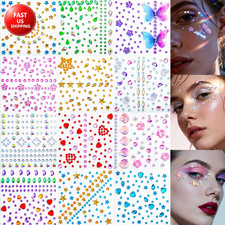Face Gem Stickers,12 Sheets Self-Adhesive Face Rhinestones for Makeup,Acrylic Bl